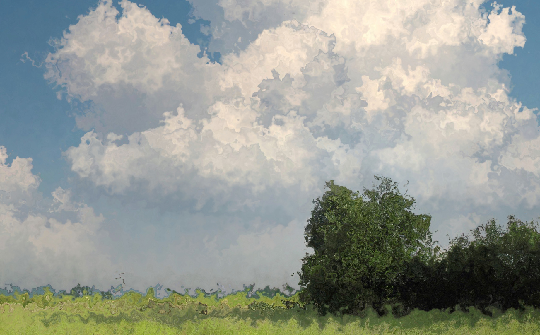 Soft clouds over a green landscape